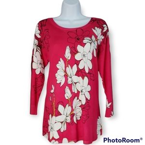 NWT One A hot pink & white floral blouse sweater Womens Medium